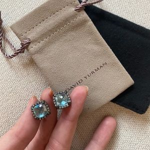 David Yurman Blue Topaz Earrings with Diamonds
